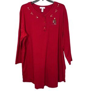 Erika Taylor Woman Intimates Top 2X Holiday‎ Print Sleepwear Long Sleeve Popover